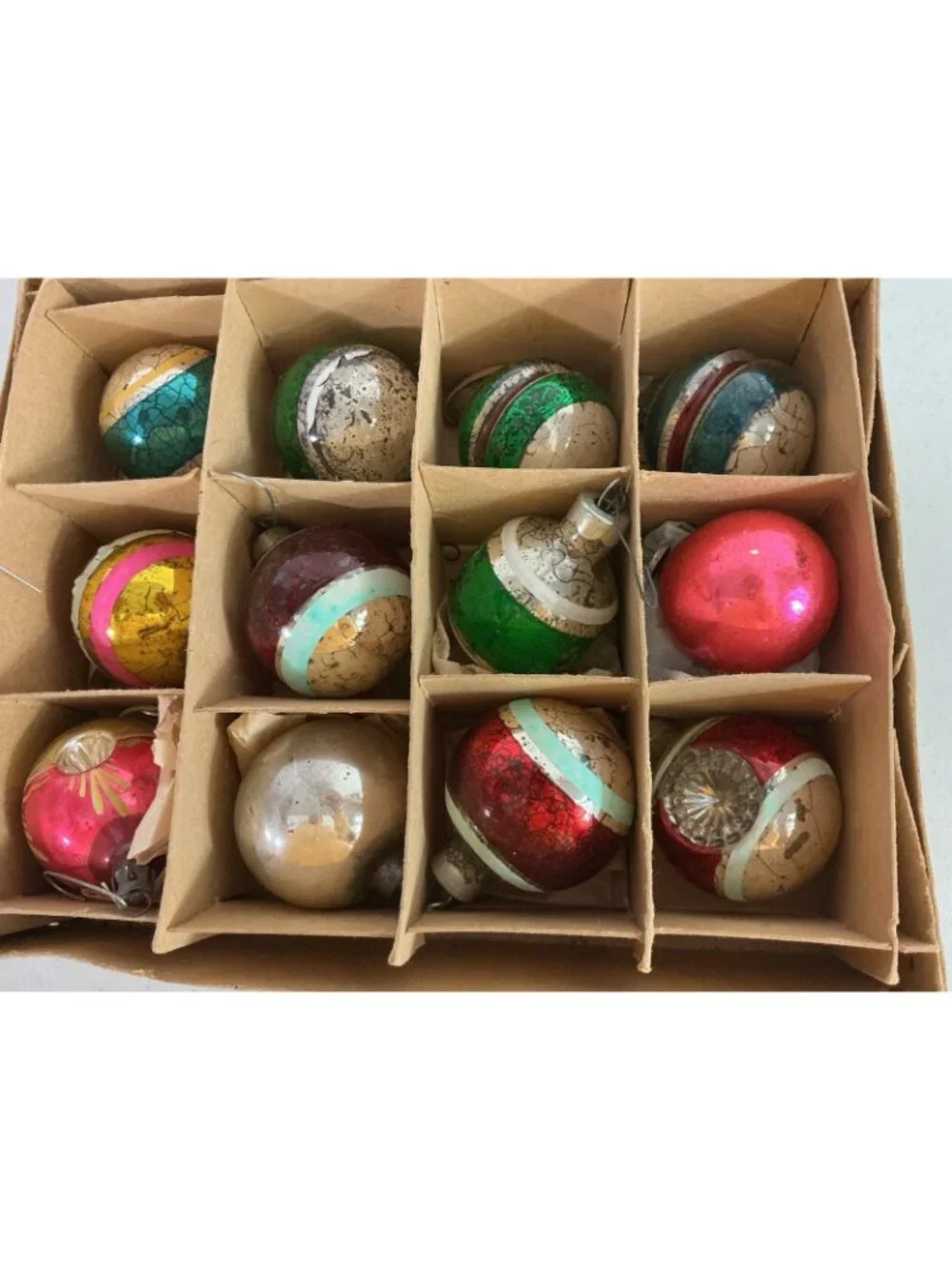 Vintage Glass Christmas Ornaments Poland Balls Original Box